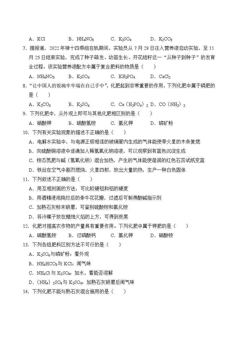化学人教版9年级下册第11单元专题卷02 化学肥料第3页