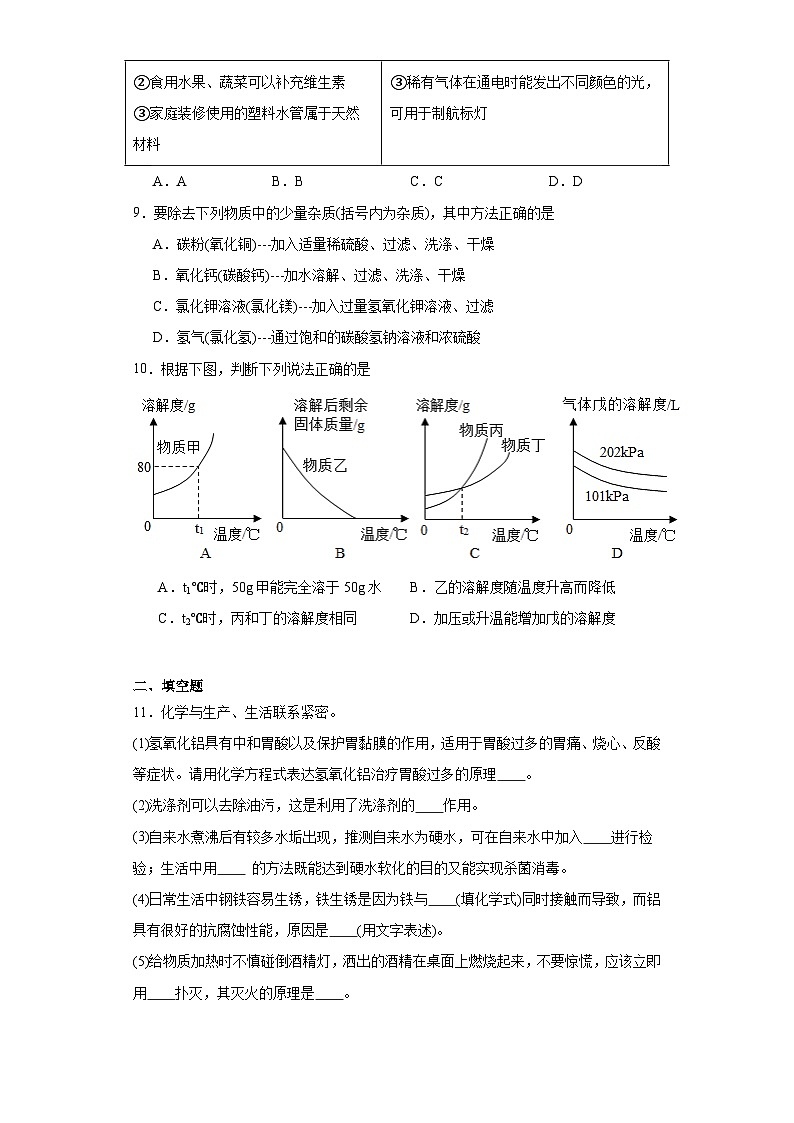 2023年江苏省宿迁市沭阳县怀文中学中考模拟化学试题(含解析)第3页