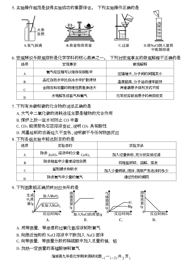 陕西省渭南市蒲城县2020-2021学年九年级上学期期末考试化学试卷02