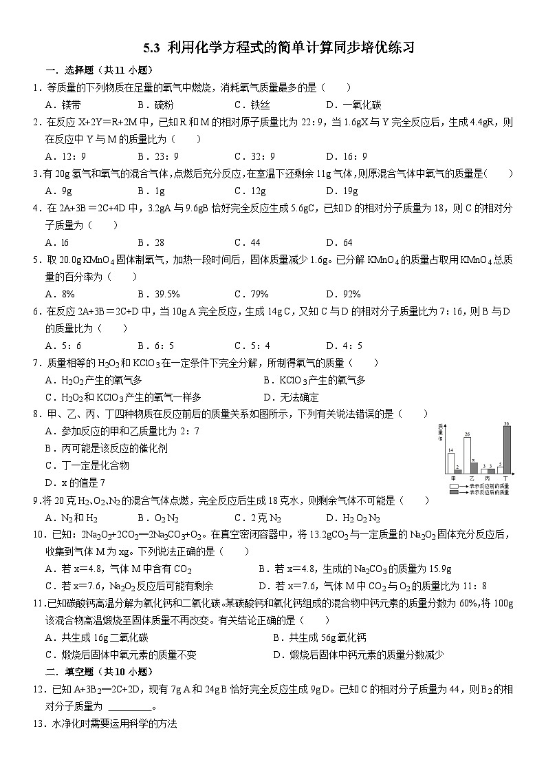 人教版初中化学九年级上册 5.3 利用化学方程式的简单计算同步培优练习第1页