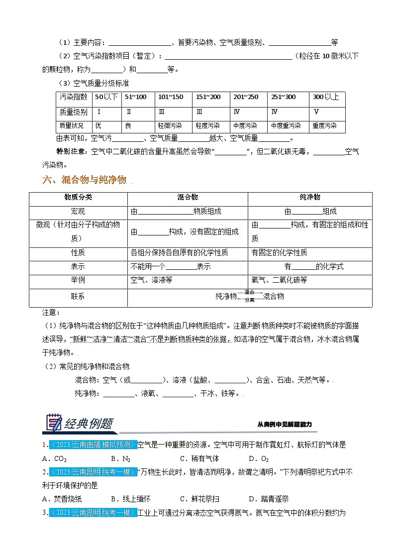 人教版初中化学九年级上册 2.1 空气(第二课时)空气的成分及用途导学案第3页