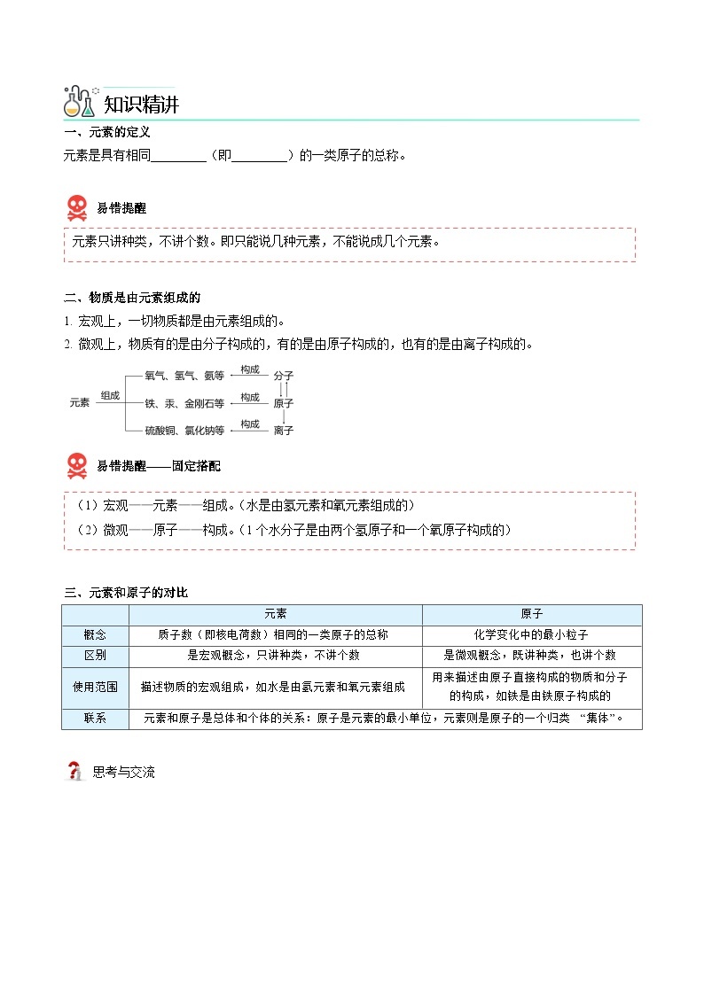 【同步讲义】人教版化学九年级上册--3.03 元素（上）（word讲义）02