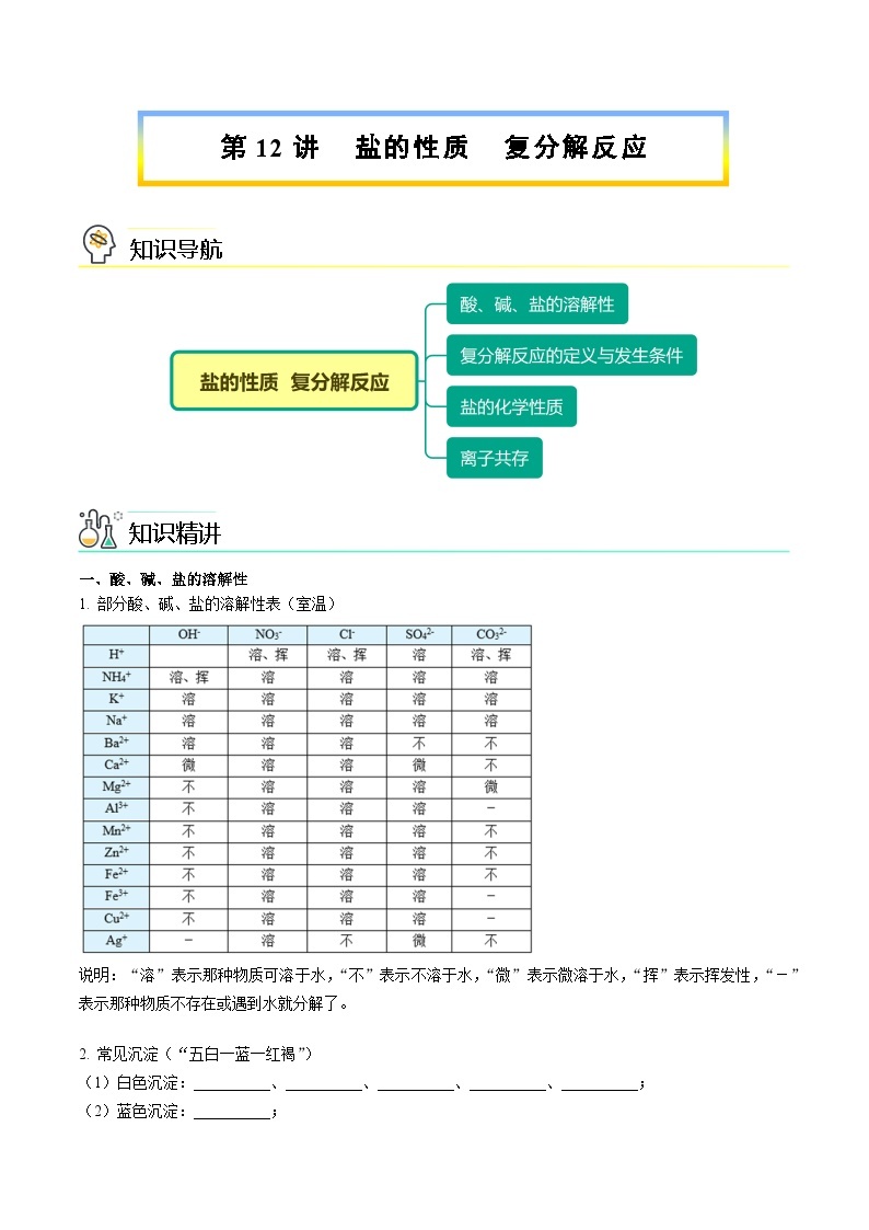 【同步讲义】人教版化学九年级下册--1101 生活中常见的盐（下）01