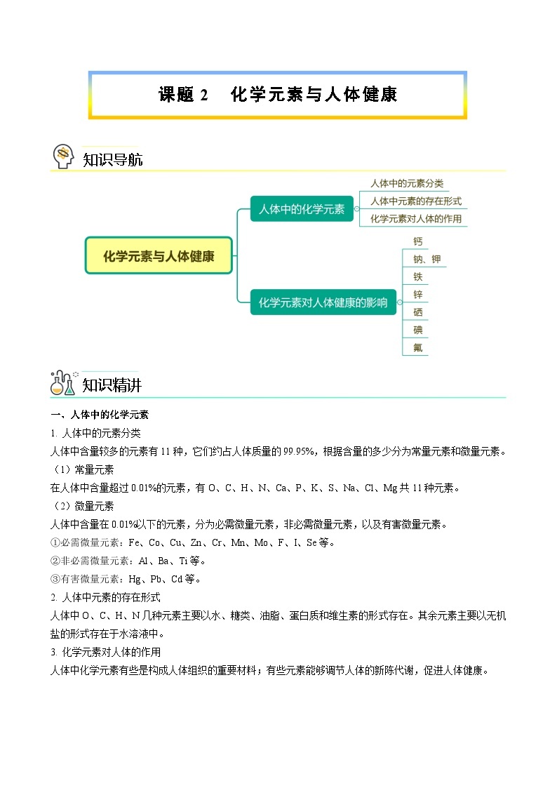 【同步讲义】人教版化学九年级下册--1202 化学元素与人体健康01