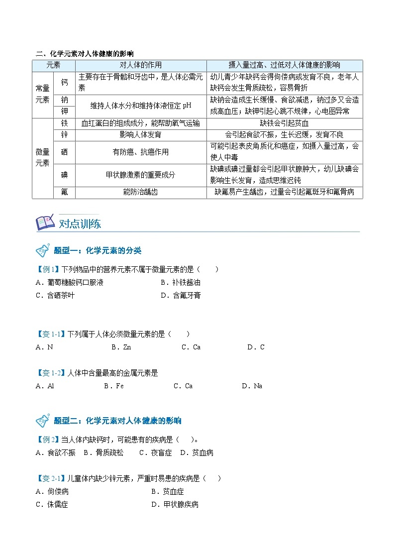 【同步讲义】人教版化学九年级下册--1202 化学元素与人体健康02