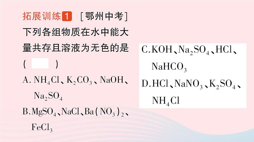 2023九年級化學(xué)下冊第十一單元鹽化肥專題三物質(zhì)的共存鑒別與除雜作業(yè)課件新版新人教版第4頁