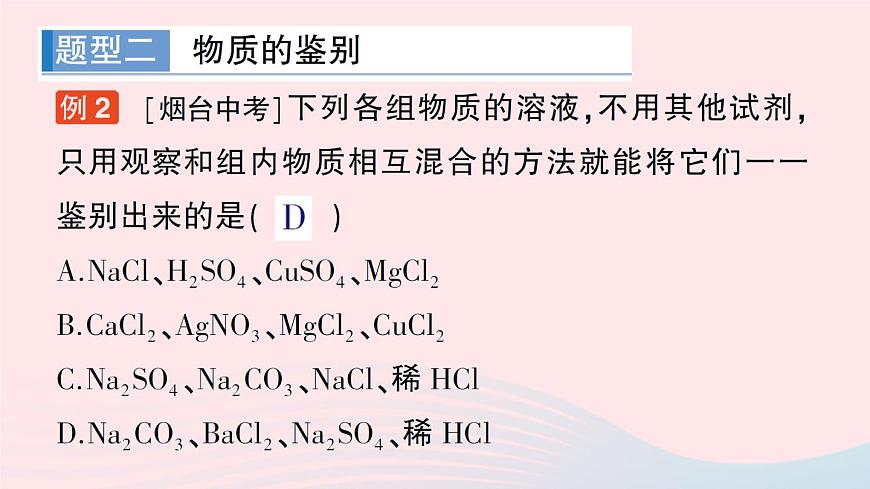 2023九年級化學(xué)下冊第十一單元鹽化肥專題三物質(zhì)的共存鑒別與除雜作業(yè)課件新版新人教版第5頁