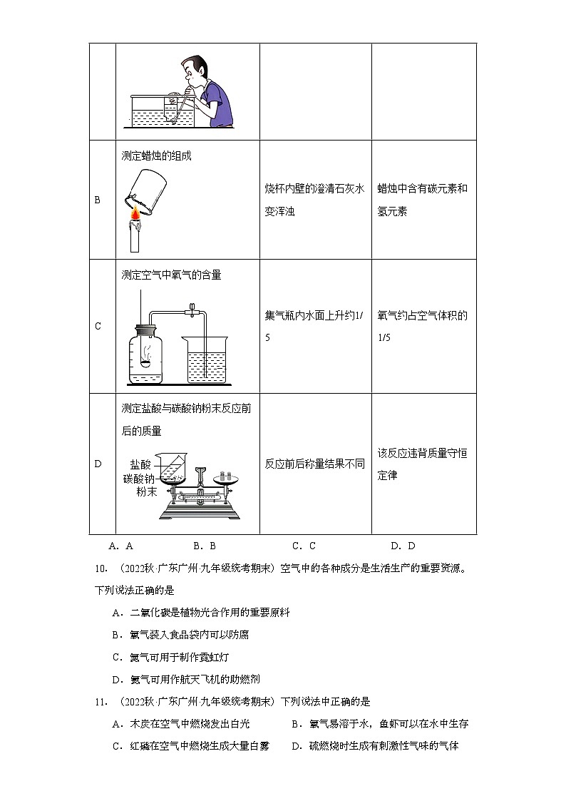 2022-2023学年广东省广州市化学九年级上册期末试题知识点汇编-09空气①第3页