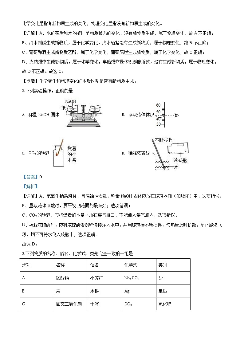 四川省巴中市2020年中考化学试题（含解析）02