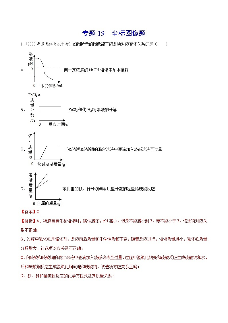 2020年中考化学真题分项汇编专题19 坐标图像题(含解析)01