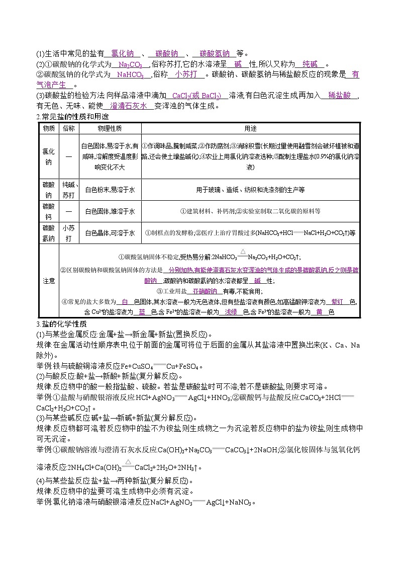 中考化学一轮微专题复习学案:盐化学肥料 (含答案)第2页