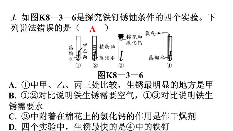 人教版九年级化学第八单元3金属资源的利用和保护课时2金属的腐蚀与保护分层作业课件04