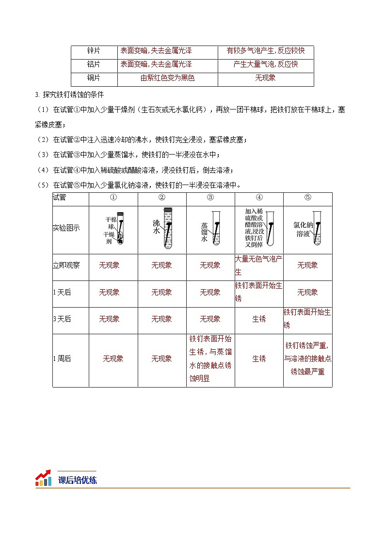 基础实验4 常见金属的性质-2023-2024学年九年级化学上册课后培优分级练(沪教版·全国)02