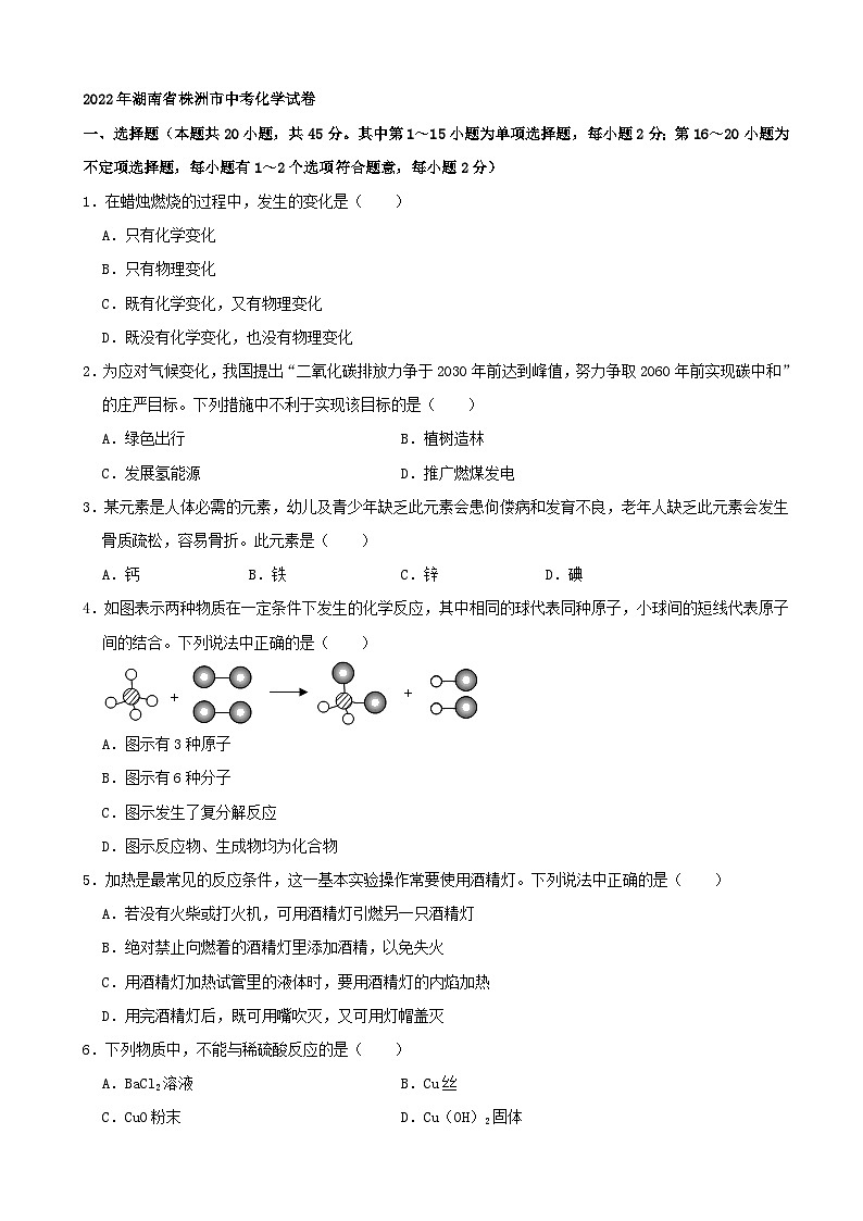 2022年湖南省株洲市中考化学真题第1页