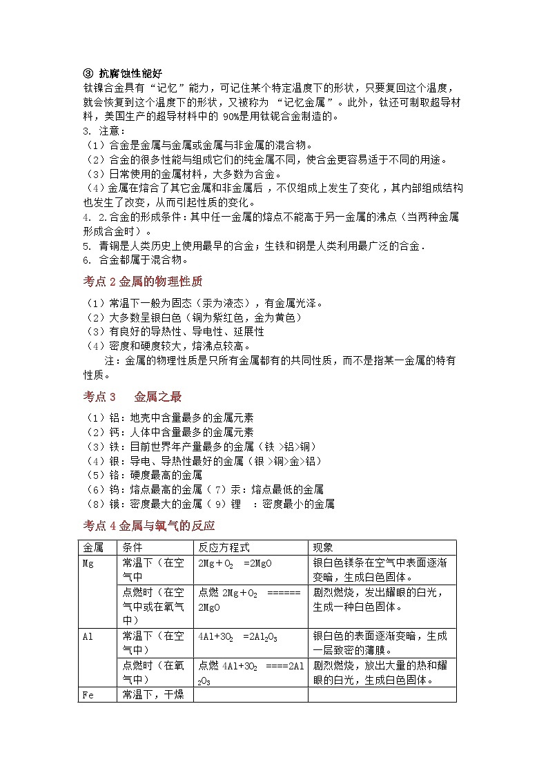 初中化学金属和金属材料考点梳理第2页