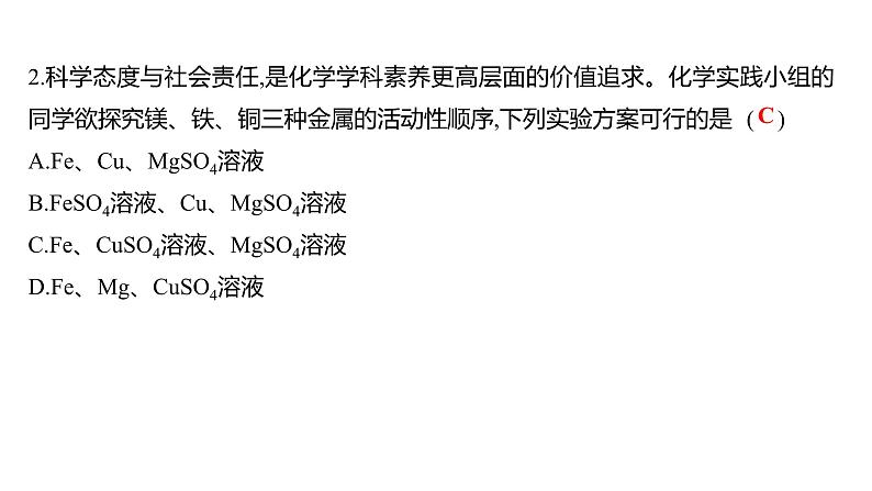 微专题二 金属活动性顺序的判断与应用 练习课件 2023--2024学年九年级化学鲁教版(五四学制)全一册02