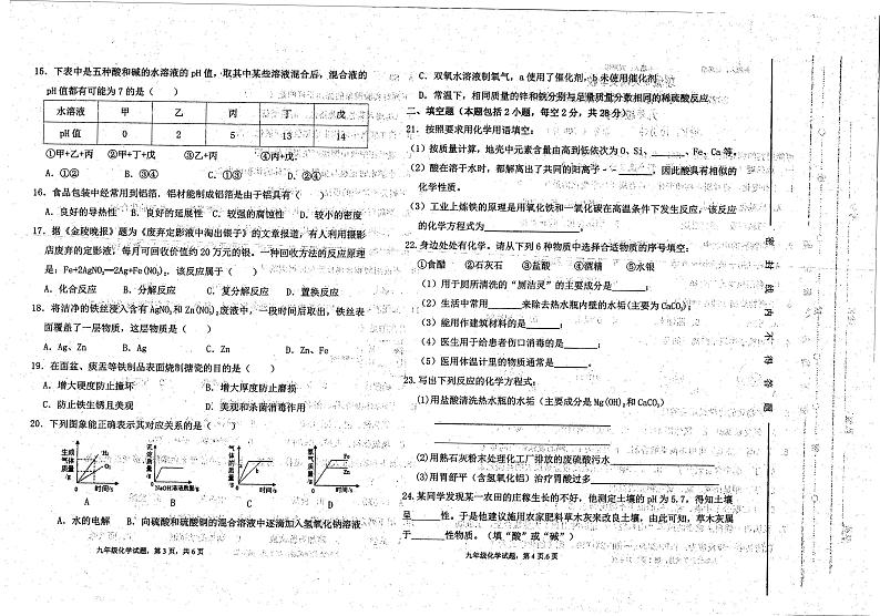 山东省聊城市北大培文学校2022-2023学年九年级下学期3月月考化学试题02