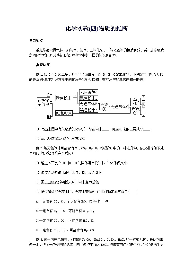 沪教版中考专题化学实验(四)物质的推断第1页