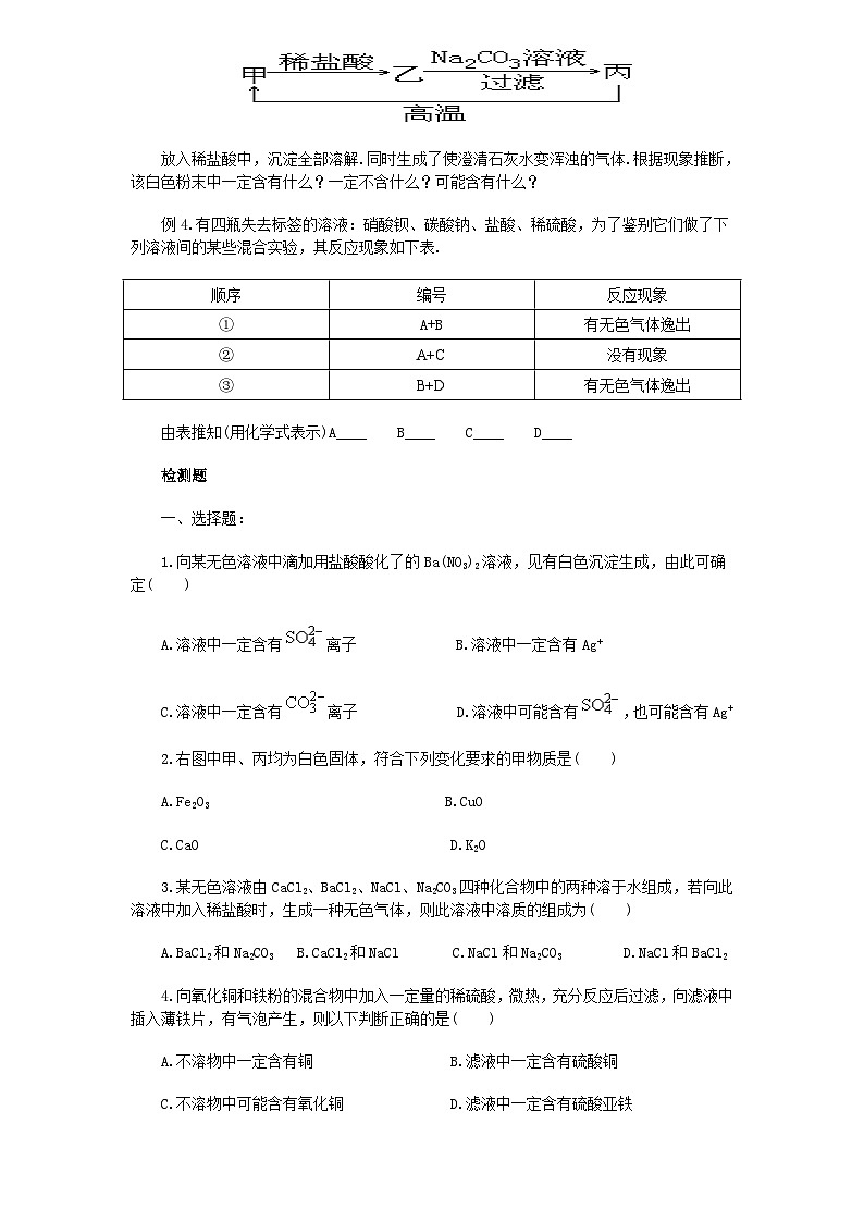 沪教版中考专题化学实验(四)物质的推断第2页