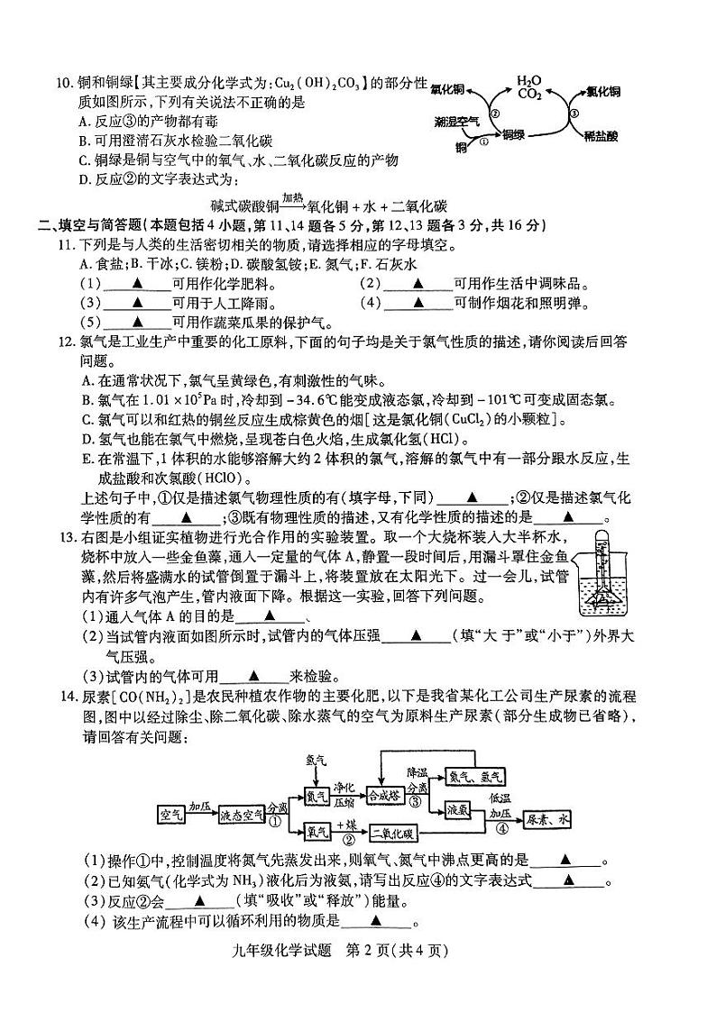 江苏省徐州市沛县2023-2024九年级上学期学情调研测试化学试题第2页