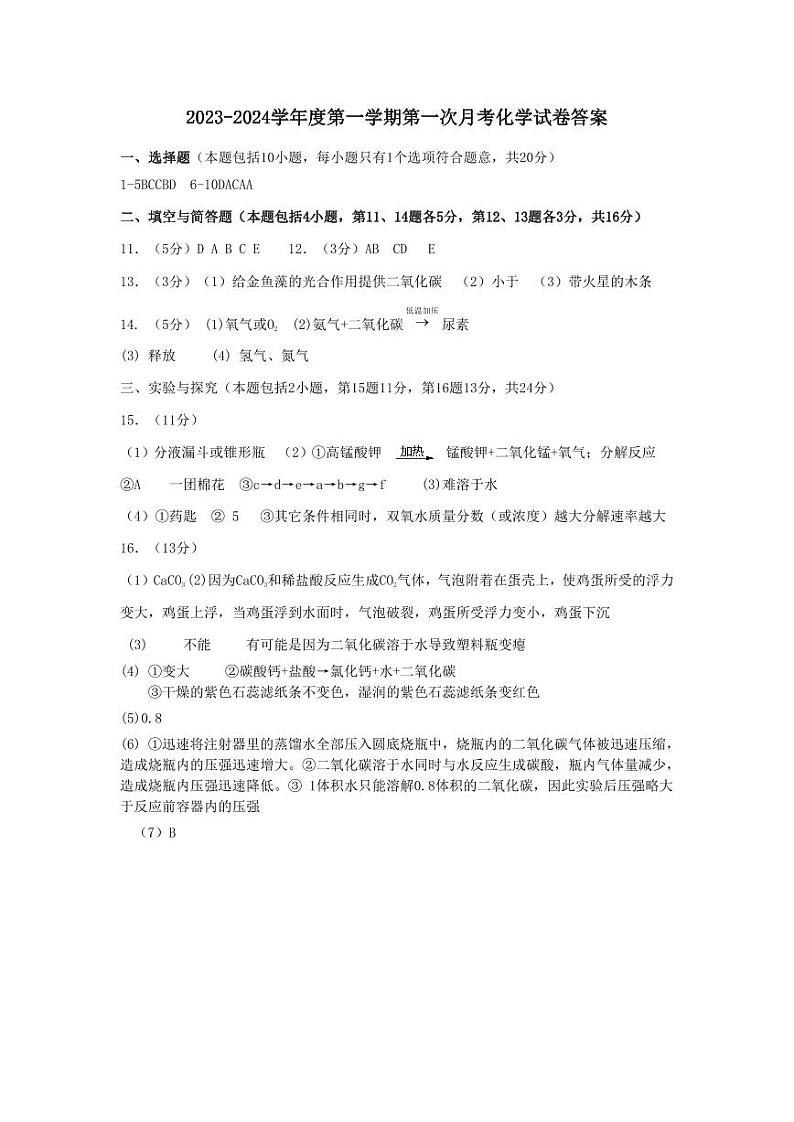 20231009化学参考答案第1页