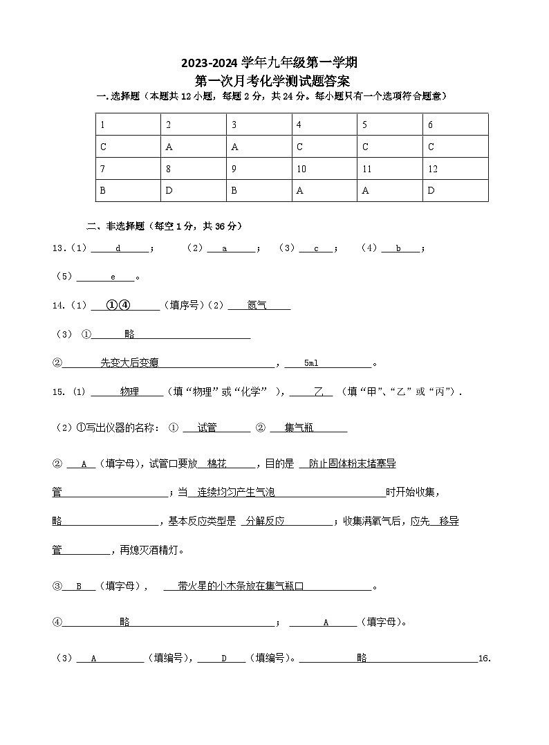 2023第一次月考化学答案第1页