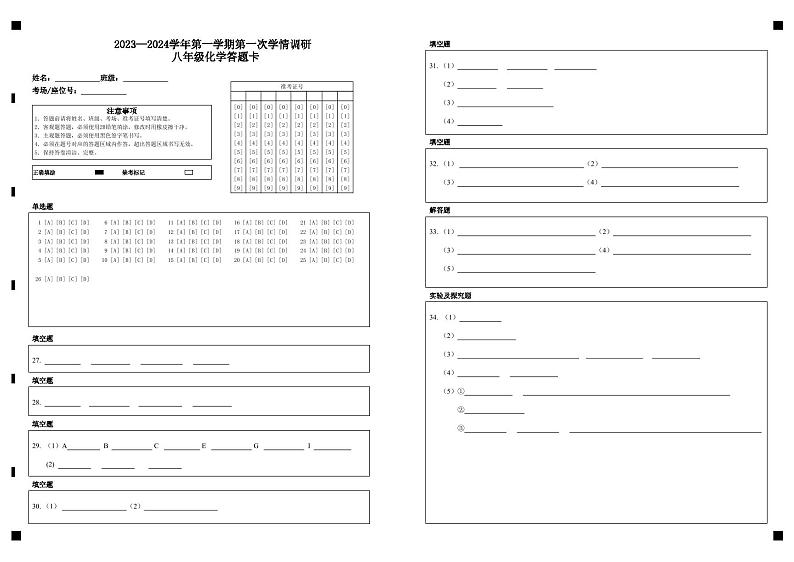 山东省东营市广饶县乐安中学2023-2024学年10月月考试卷-八年级化学01