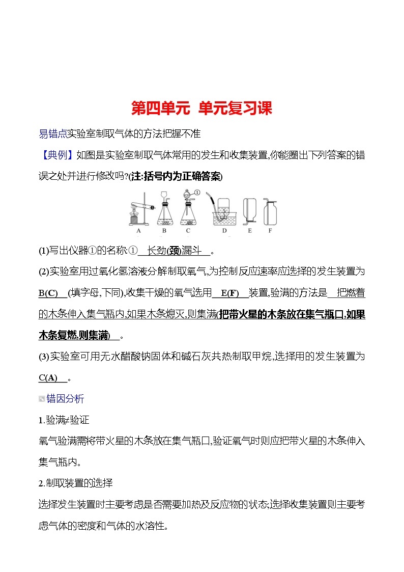 第四单元  单元复习课 同步练习2023-2024 鲁教版化学 八年级全一册01