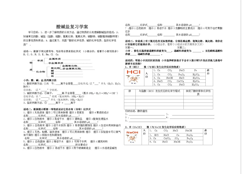 《酸碱盐复习》学案-九年级下册化学人教版01