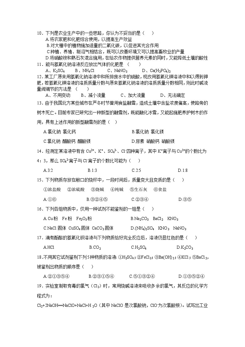 《盐和化肥》测试题-九年级下册化学人教版第2页