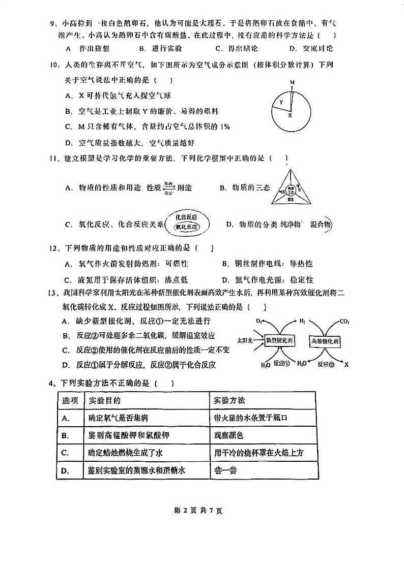2023年重庆市第一中学九年级上学期10月月考化学试卷第2页