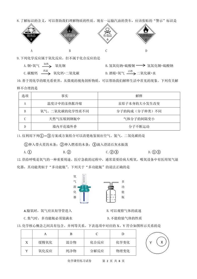 初三化学月监测试卷第2页