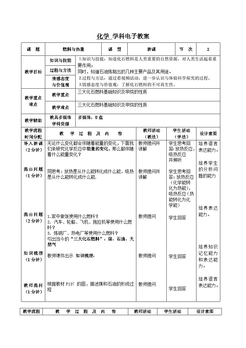 《课题2 燃料的合理利用与开发》教案-八年级全册五四制化学人教版01