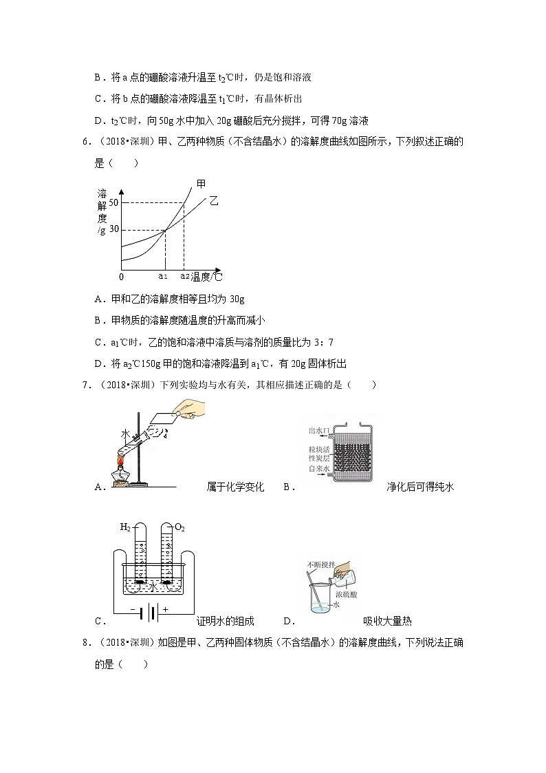 2018-2021年广东中考化学真题分类汇编之水和溶液02