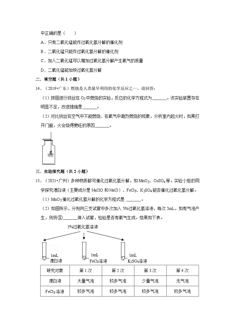 2018-2021年广东中考化学真题分类汇编之我们周围的空气03