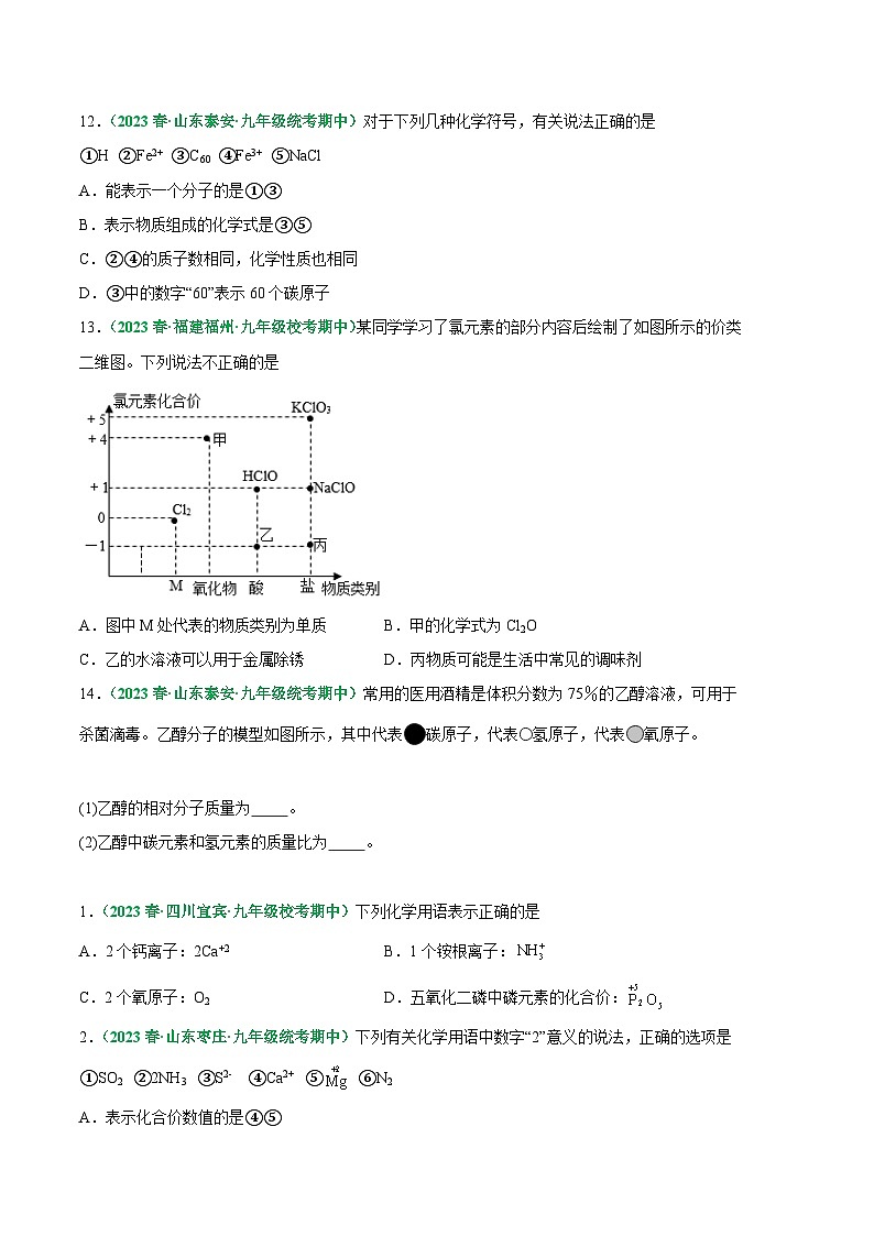【期中真题】(人教版)2023-2024学年九年级化学上册 期中真题分类专题汇编 专题08 化学式与化合价-试卷.zip03