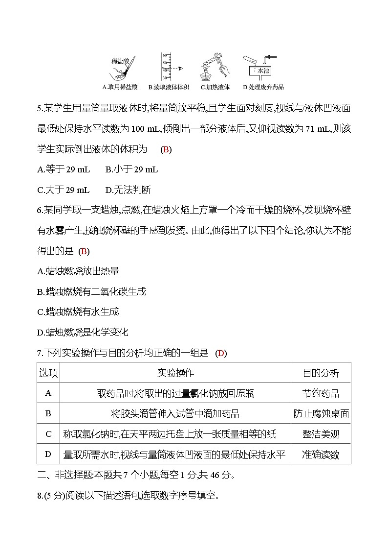 單元質(zhì)量評(píng)價(jià)(一)(第1章) 試卷(教師版) 2023-2024 滬教版 化學(xué) 九年級(jí)上冊(cè)第2頁