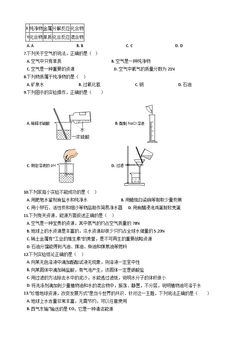 鲁教版八年级化学 2.2自然界中的水 练习题02