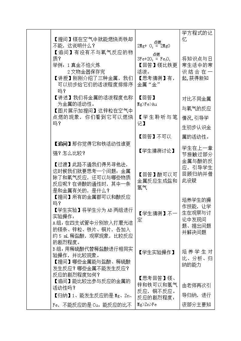 【核心素养目标】粤教版初中化学九年级下册6.2 《 6.2金属的化学性质》教学设计第3页