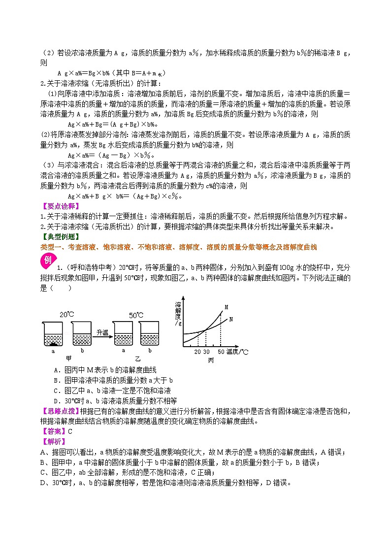 人教版化学九年级下册同步讲义《溶液》全章复习与巩固(提高)知识讲解03