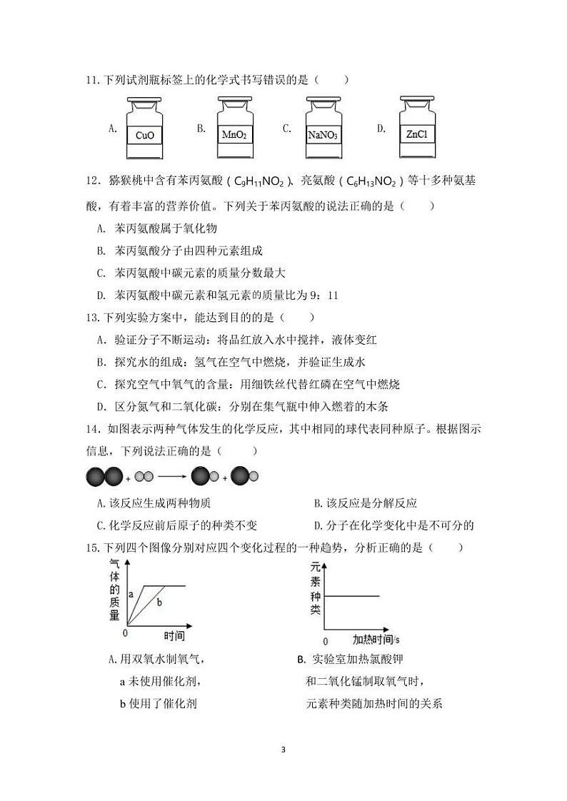 广东省雷州市第八中学2023-2024学年度第一学期九年级化学期中考试卷 新第3页