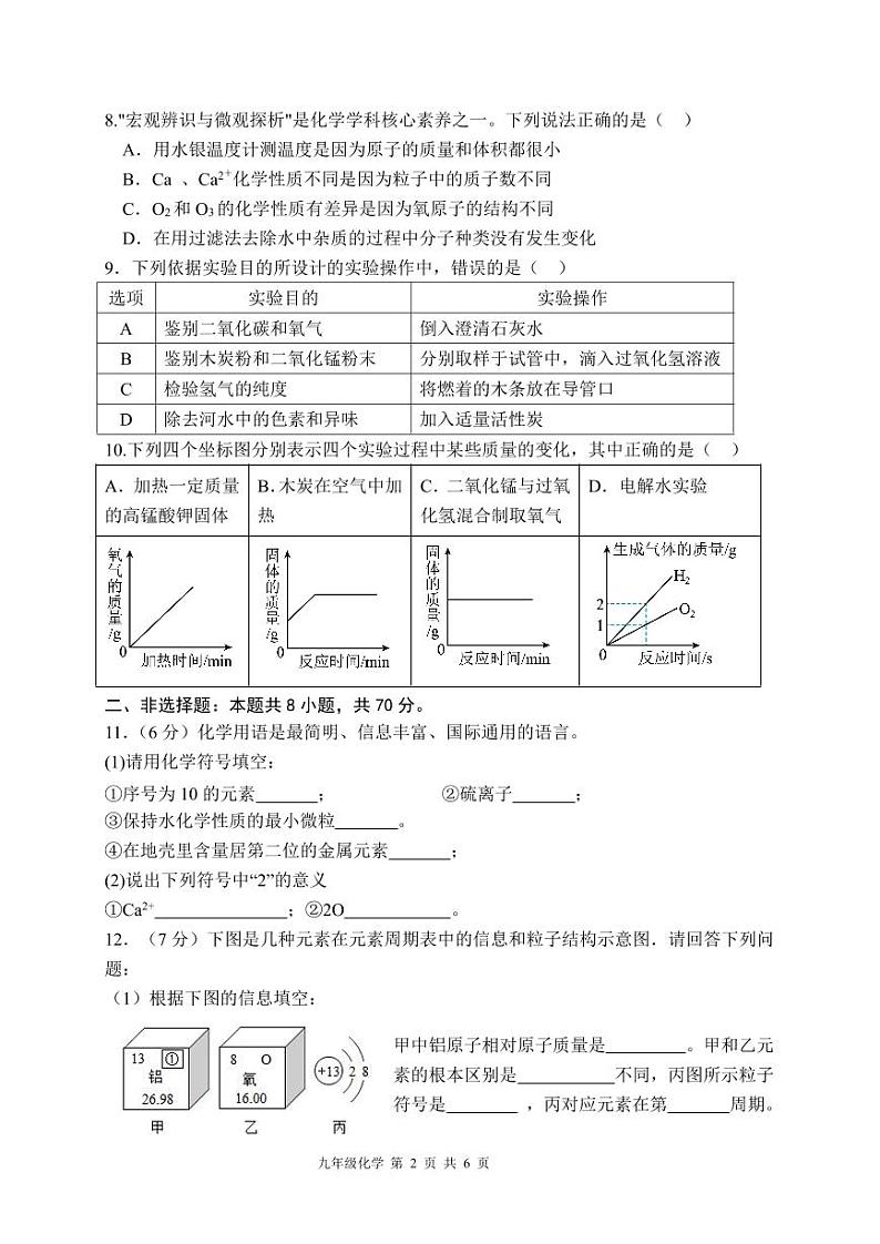 福建省漳州市第一中学等七校2023-2024学年九年级上学期期中考试化学试题第2页