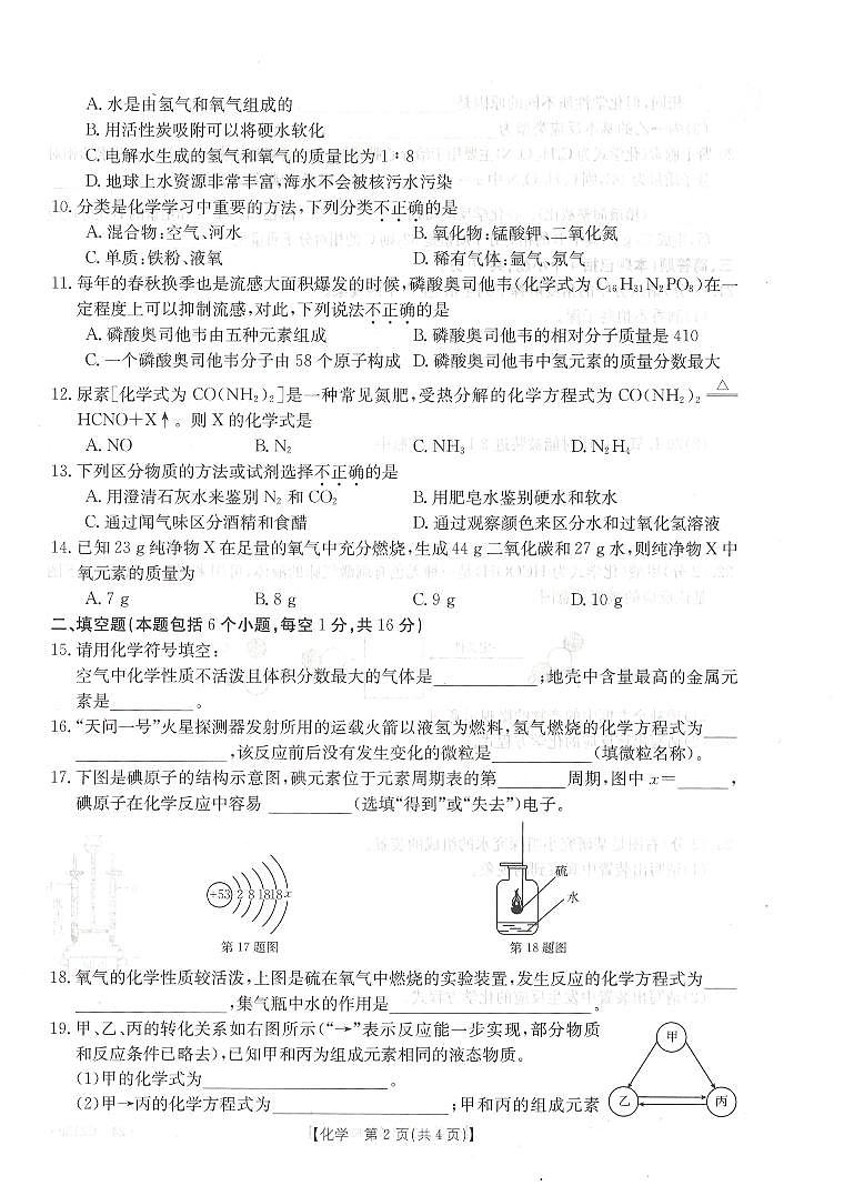 河南省信阳市平桥区2023-2024学年九年级上学期11月期中化学试题第2页