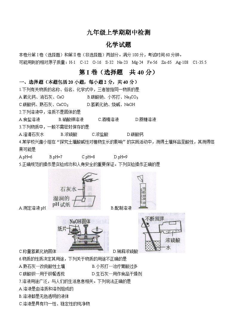 山东省泰安市新泰市2023-2024学年九年级上学期期中化学试题第1页