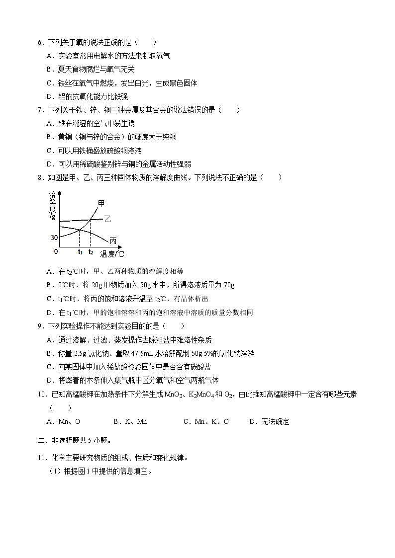 2022年江苏省南通市启东市中考化学模拟试卷(word版无答案)02