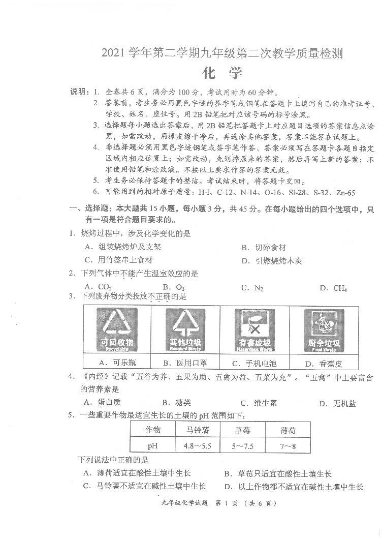2022年5月广东省佛山市顺德区模拟化学试卷（PDF版，无答案）01