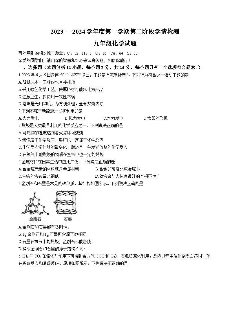 江苏省连云港市赣榆实验中学2023-2024学年九年级上学期12月月考化学试题第1页