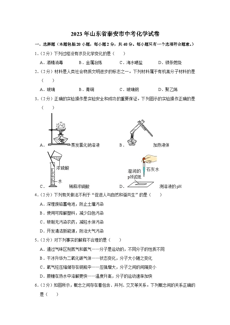 2023年山东省泰安市中考化学试卷01