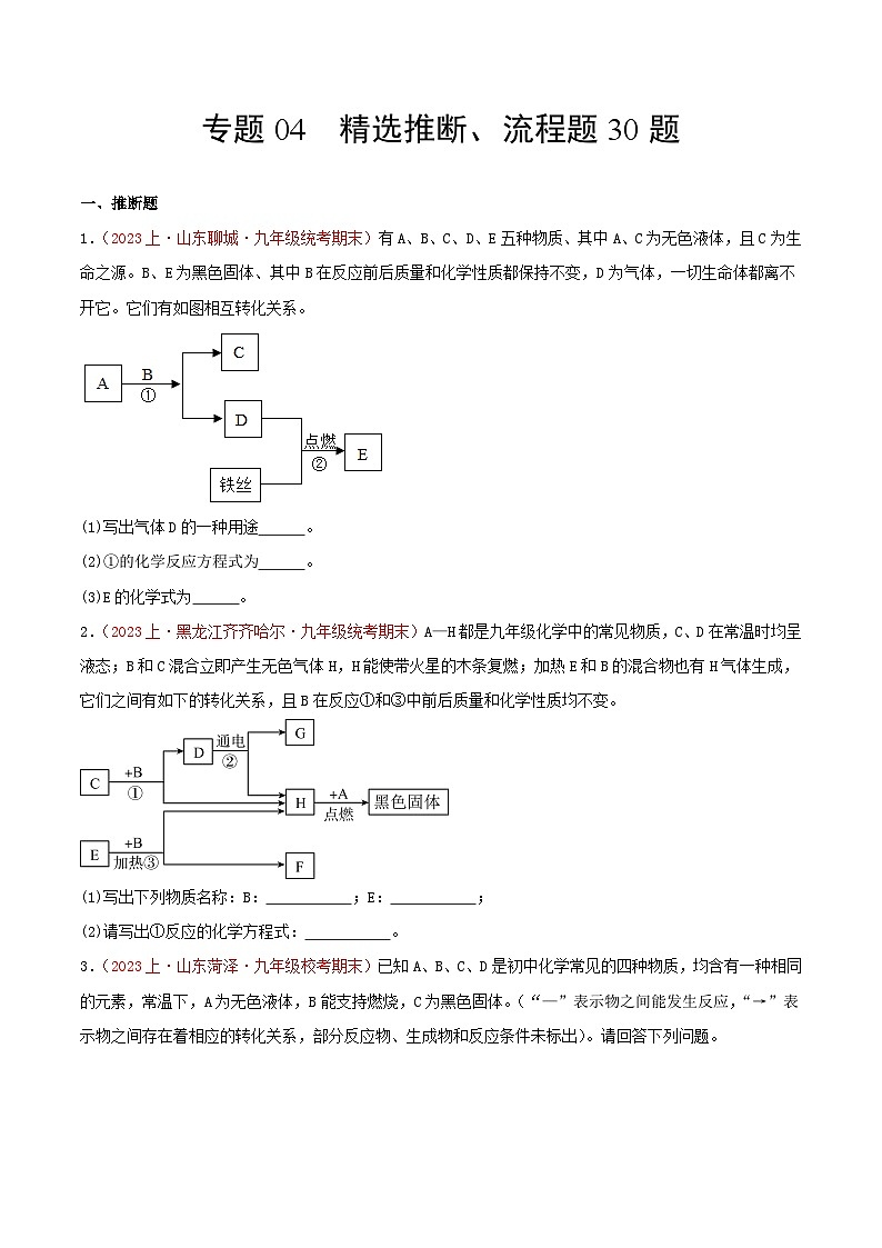 专题04 精选推断、流程题30题-【备考期末】2023-2024学年九年级化学上学期期末真题分类汇编(人教版)01