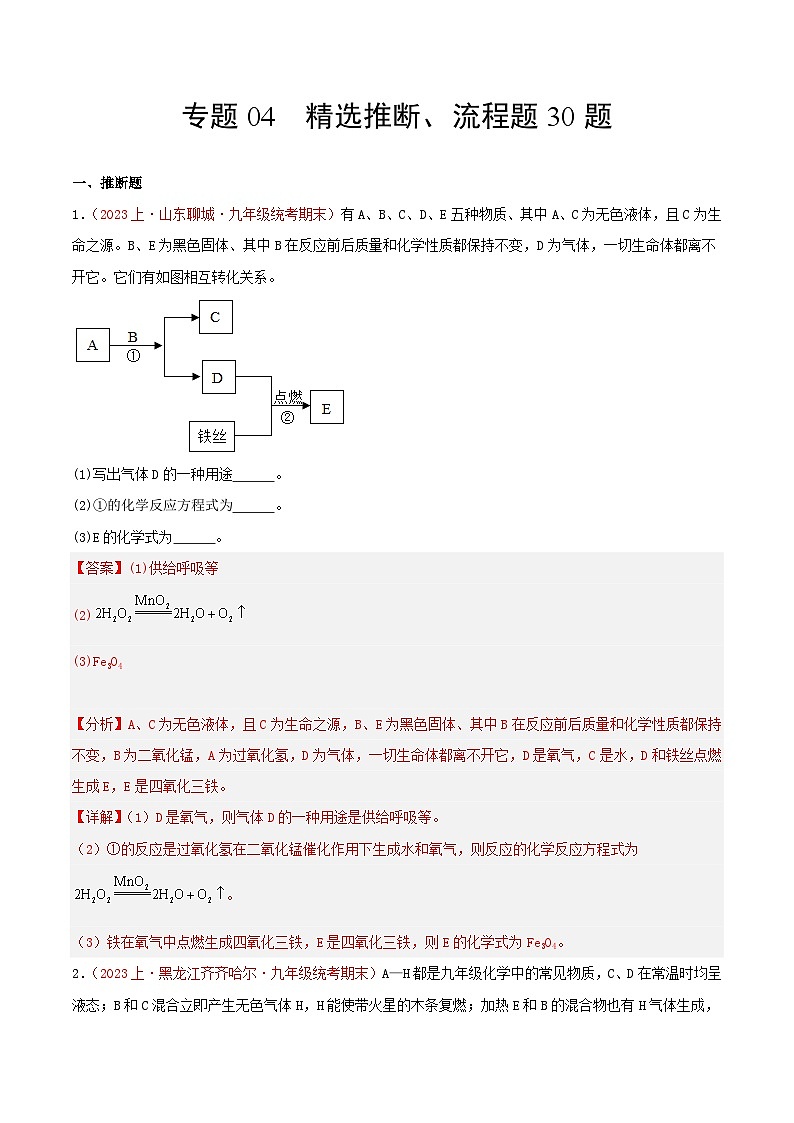 专题04 精选推断、流程题30题-【备考期末】2023-2024学年九年级化学上学期期末真题分类汇编(人教版)01